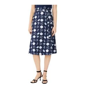 Ann Taylor linen-blend A-line midi skirt w/ a seashell floral print Tie Waist
